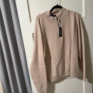 NWT Tahari Men’s 2XL Quarter-Zip Cream Almond Mock Sweater Business Career Golf